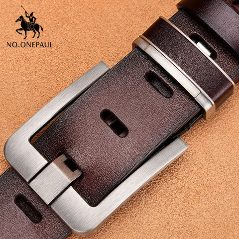 NO.ONEPAUL Men's leather alloy pin buckle jeans belt fashion business cow genuine leather men's youth luxury retro classic belts