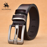 NO.ONEPAUL Men's leather alloy pin buckle jeans belt fashion business cow genuine leather men's youth luxury retro classic belts