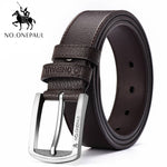 NO.ONEPAUL Men's leather alloy pin buckle jeans belt fashion business cow genuine leather men's youth luxury retro classic belts