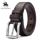 NO.ONEPAUL Men's leather alloy pin buckle jeans belt fashion business cow genuine leather men's youth luxury retro classic belts